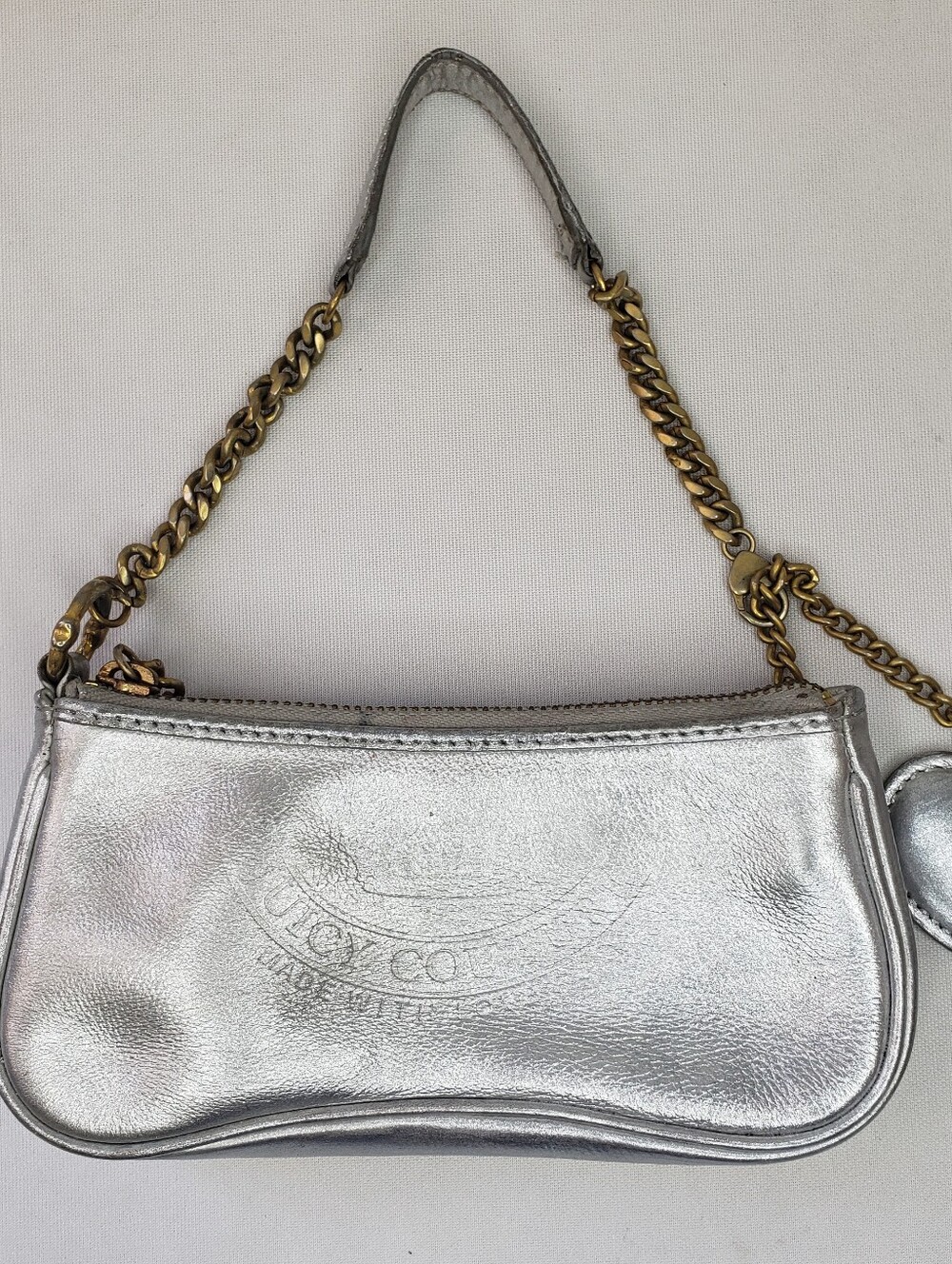 Juicy Couture Silver Metallic Mini Shoulder Bag with Gold Chain